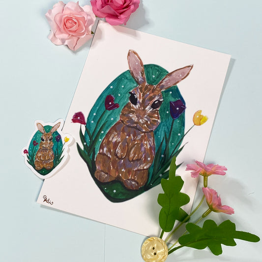 Whimsical Bunny & Sticker